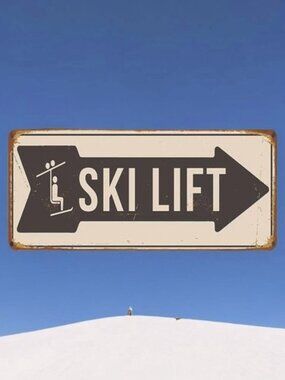Ski Lift Tin Sign Wall Art Decor VTG Style Gift for Skiers White New Minor Dent